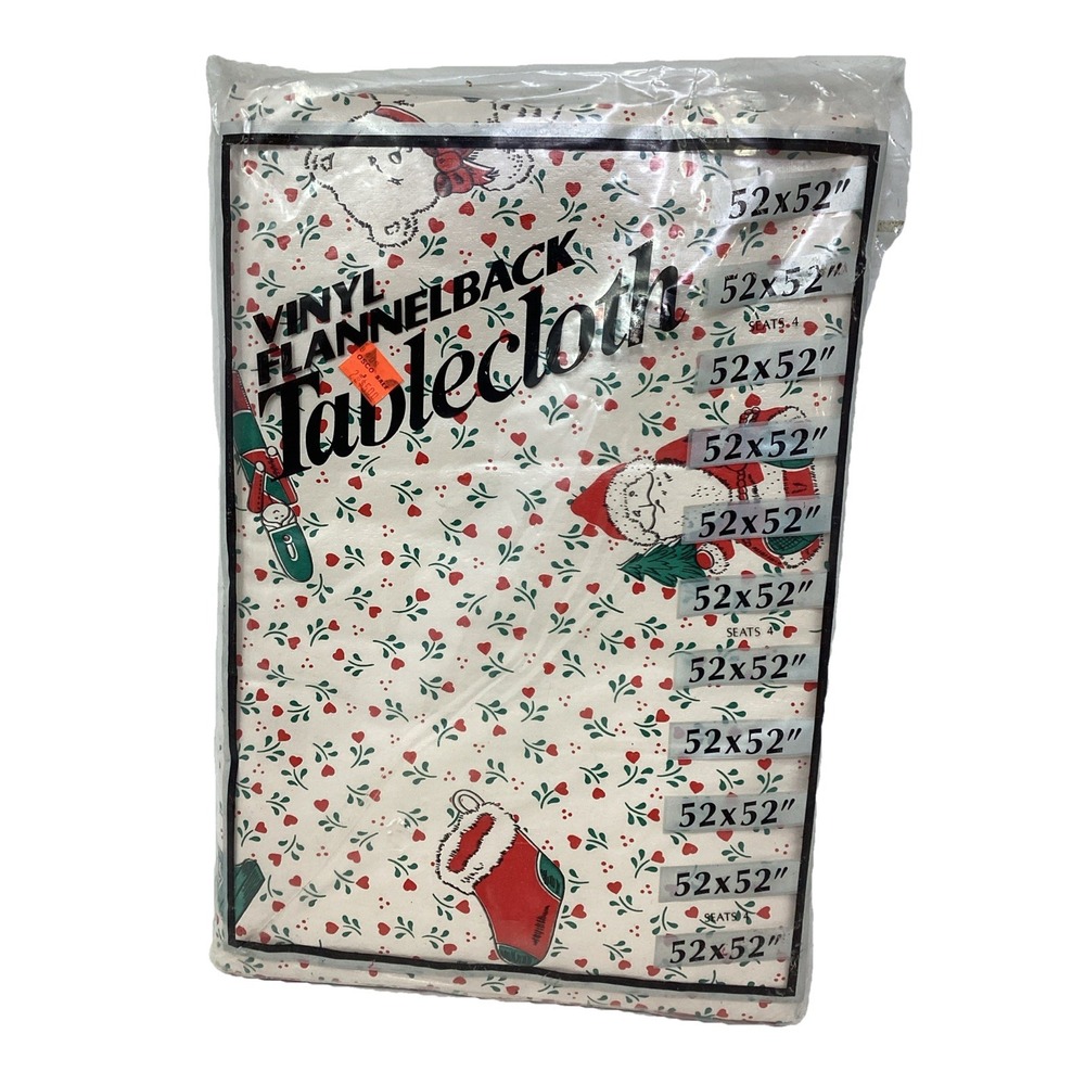 Maytex Mills Vinyl Flannel Back Tablecloth 52"x52" Scandinavian Christmas Santa